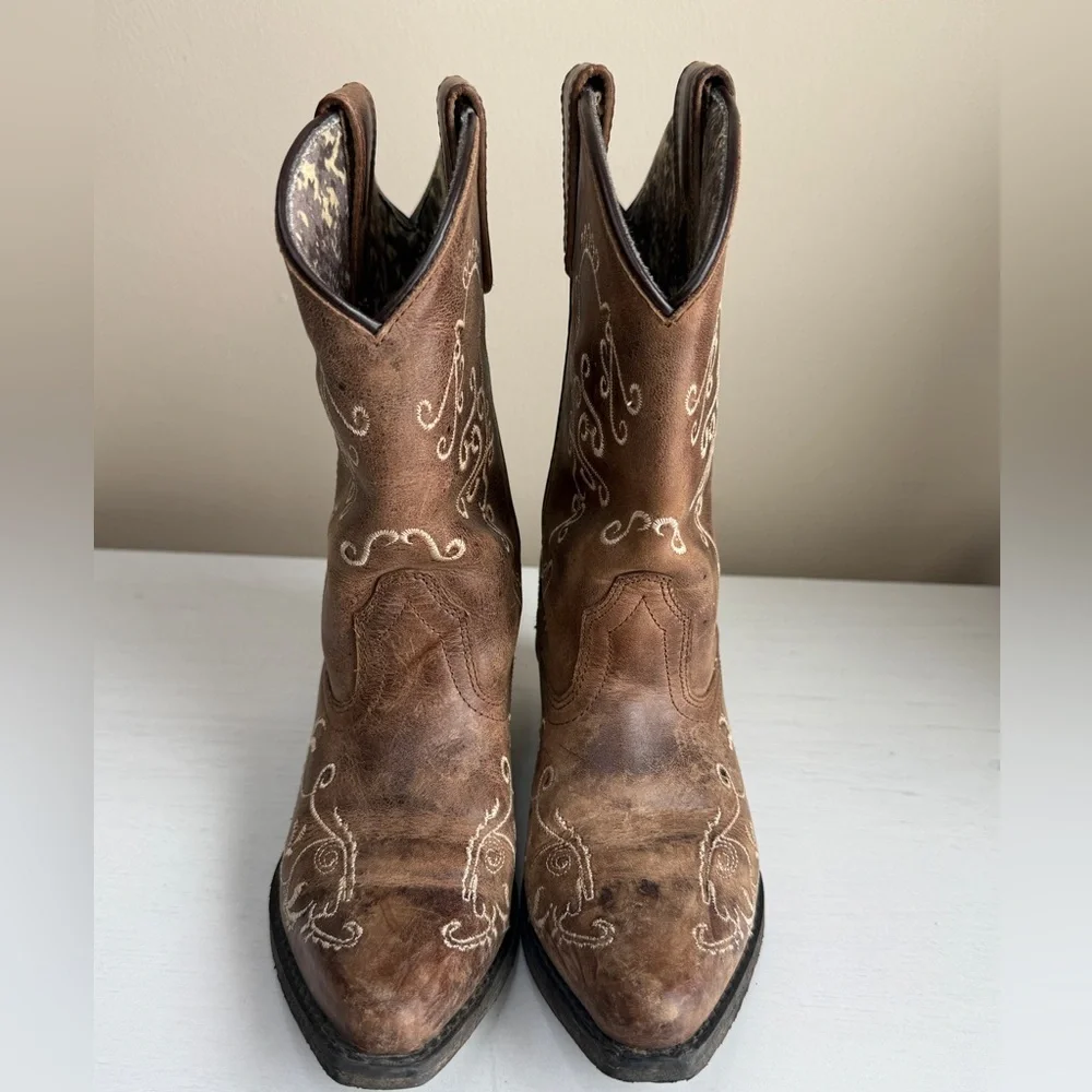 Smoky Mountain Cowboy Boots Girls 2 Jolene Waxed Distressed Snip Toe Western
